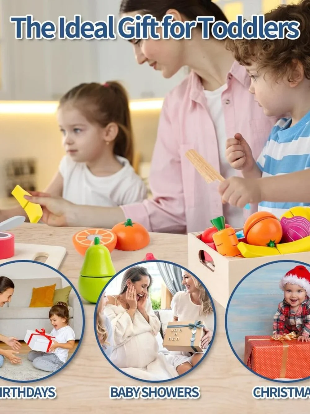 Wooden Cutting Fruits Veggies Toy, Montessori Toddler Pretend Play Set(1 Pack)